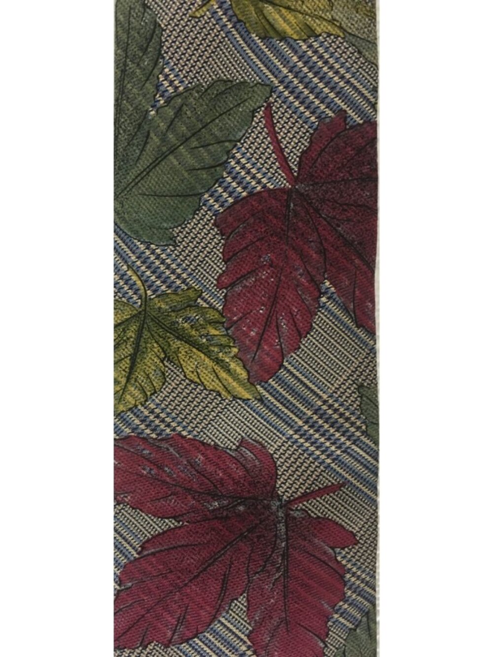Lands End Neck Tie Blue Tan Plaid with Fall Leaves Silk 3.5 in Wide 56 in Long